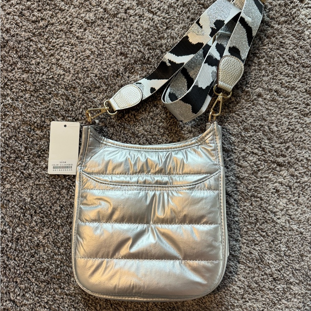 Silver Quilted Crossbody Bag